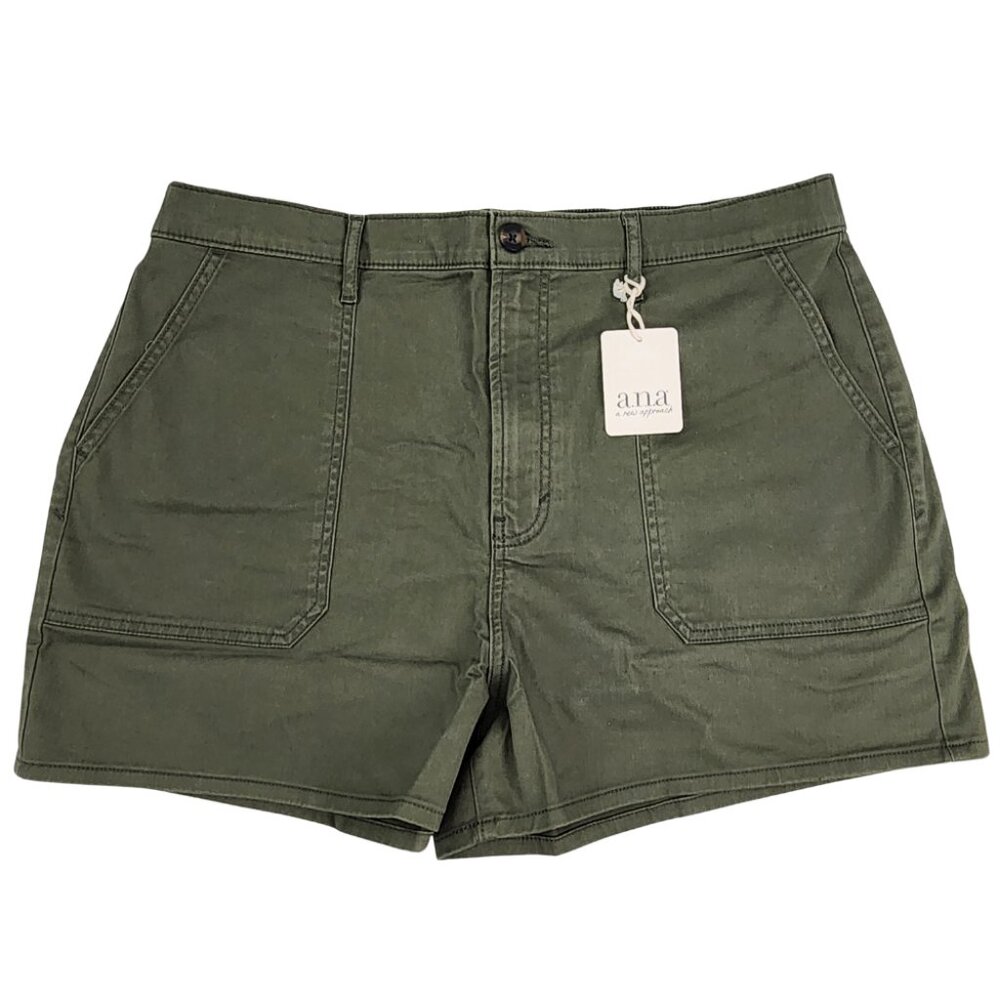New Ana A New Approach Womens 18 36x3" Green Twill Chino Shorts Stretch Pockets